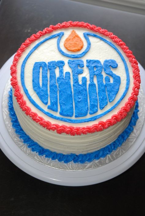 Edmonton Oilers Cake - by Razzberry Cakes Edmonton Oilers Cake, Oilers Cake Birthdays, Oilers Cake, 50th Birthday Cakes For Men, Hockey Cake, Hockey Cakes, Cake Bear, 11 Birthday, Hockey Birthday