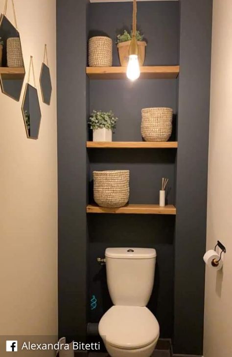 Small Toilet Design, Wc Ideas, Toilet Room Decor, Wc Design, Small Toilet Room, Wall Decorating, Rustic Modern Kitchen, Small Bathroom Makeover, Small Toilet