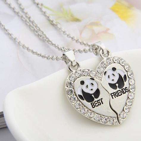 Broken Heart 2 Parts Animal Panda "best friend" Couple Necklace | Friendship Necklaces | ✔ Low prices, high quality ✈ FREE WORLDWIDE SHIPPING! Horn Necklace Boho, Friendship Couple, Tusk Necklace, Elephant Charm Necklace, Double Horn Necklace, Bff Jewelry, Lucky Charm Necklace, Gold Horns, Panda Bears