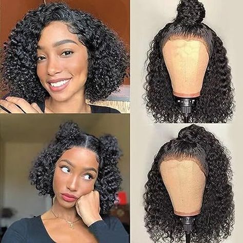 🌸 Get gorgeous curls with this 10 inch Short Bob Wig! Made with human hair and a 13x4 frontal lace, it offers a natural hairline. The 150% density gives you a full and voluminous look. The HD lace is glueless and pre-plucked, ensuring a flawless and seamless blend. Perfect for black women. ✨ #AD #SPONSORED Weave Hair Color, Curly Bob Wig, Wigs Curly, Brazilian Hair Wigs, Bob Cut Wigs, Curly Bob Wigs, Short Human Hair Wigs, Short Curly Wigs, Remy Human Hair Wigs