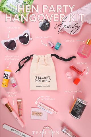 Hens Party Survival Kit, Hen Party Hangover Survival Kit, Hens Night Gift Bags, Hens Recovery Kit, Hangover Kit Hen Do, Ibiza Theme Hen Party, Hen Bag Ideas, Hens Survival Kit, Hen Do Hangover Kit