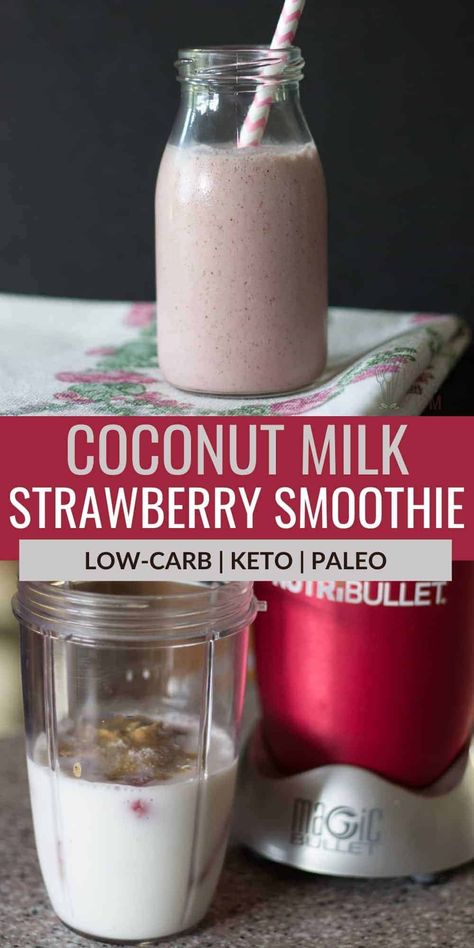 Strawberry coconut milk smoothie is one of the easiest 4-ingredient keto smoothie recipes! Try this low carb smoothie and it's sure to become one of your favorite smoothie recipes. Keto Berries, Beaming Baker, Low Carb Protein Powder, Low Carb Smoothie Recipes, Nutri Bullet, Keto Breakfast Smoothie, Milk Strawberry, Smoothie Flavors, Coconut Milk Smoothie