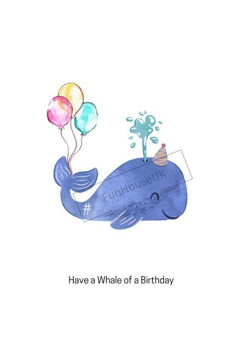 Whale Birthday Cards, Whale Birthday, Cute Whale, A5 Printables, Cute Whales, Queen Shirts, Animal Cookies, Art Birthday, Pastel Art