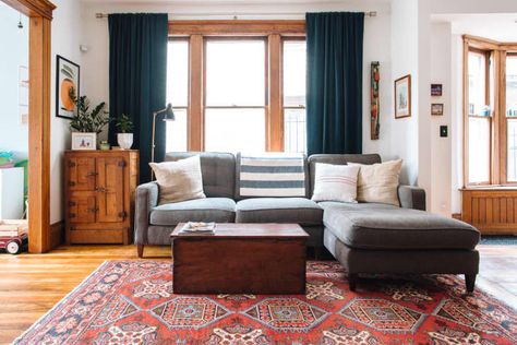 Yes, You Can Put Furniture in Front of a Window Without Losing All Your Light Detroit Houses, Moore House, Buy Curtains, Design Rules, Home Modern, A Living Room, Cool Rugs, Interior Design Trends, Apartment Therapy