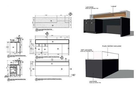 Reception_Desk Reception Desk Detail Drawing, Reception Desk Drawing, Desk Drawing, Receptionist Desk, Drawing Details, Daycare Design, Detail Drawing, Section Drawing, Bedroom Layout