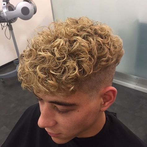 Permed Guys Hair, Mens Loose Perm Fade, Boy Permed Hair, Loose Perm Curls Guys, Boys Perms With Fade, Guy Perms Before And After, Perm Hair Men, Men's Curly Hairstyles, Short Permed Hair