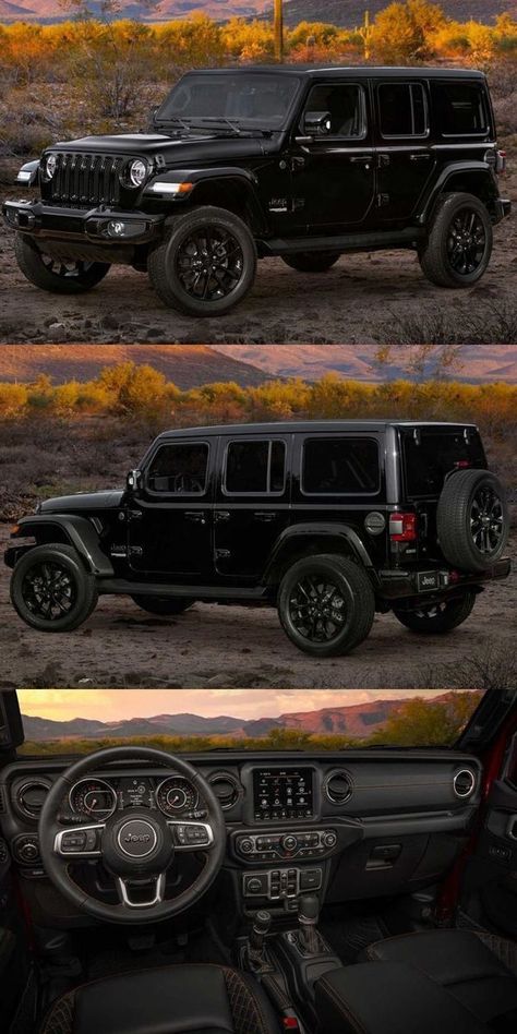 Black Jeep Wrangler High Altitude, Jeep Types, Luxury Jeep Wrangler, Blacked Out Jeep Wrangler, Jeep Wrangler High Altitude, Cool Jeeps Wrangler, Jeep Wrangler Aesthetic, All Black Jeep, Black Jeep Wrangler Unlimited