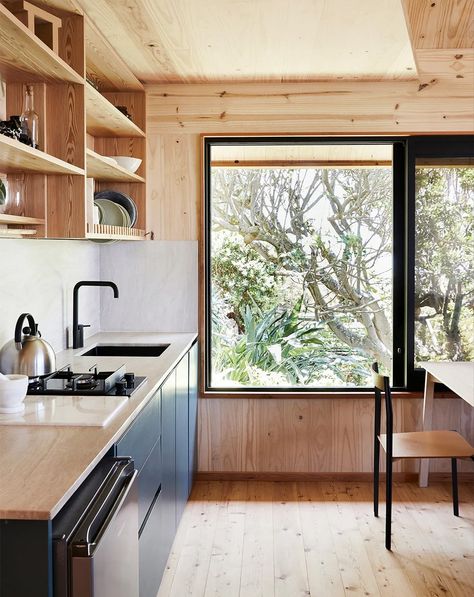 Tiny wooden cabin in Cape Town was assembled on-site in three weeks Small Wood Cabin, Travertine Sinks, South African Homes, Wooden Cabin, Building A Tiny House, Wooden Cabins, Timber Construction, Tiny Cabin, Minimal Home