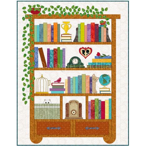 Bookcase Quilt Pattern, Bookcase Quilts, Cat Applique Designs, Library Quilt, Bookcase Quilt, Heart Stuff, Quilt Block Ideas, Quilt Modernen, Appliqué Quilts