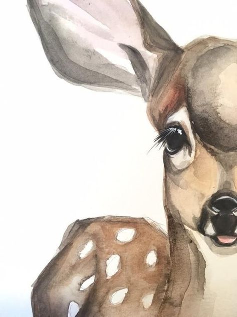 Baby Deer Nursery, Deer Nursery Decor, Deer Nursery, Bunny Watercolor, Spring Watercolor, Deer Fawn, Watercolor Paintings For Beginners, Deer Art, Baby Deer