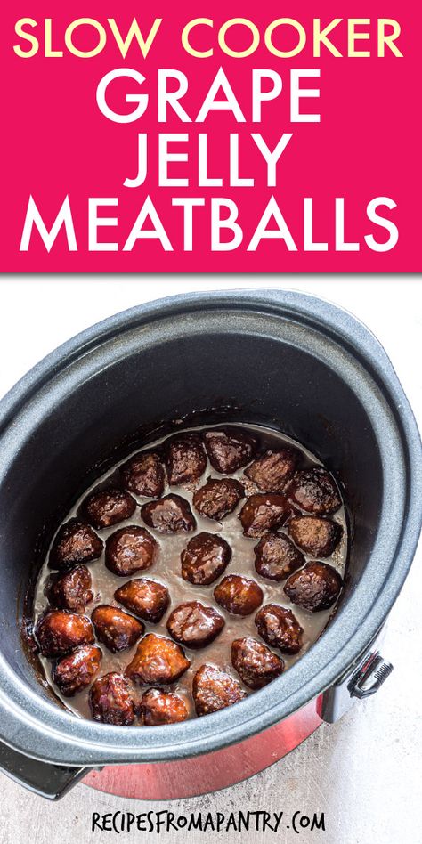 Slow Cooker Meatballs are the perfect meatball appetizer! Super easy to make with just 3 ingredients and 2 minutes of effort, these crockpot meatballs are tasty and versatile. Just the thing to whip up for cocktail parties, game day gatherings, and potlucks. Kids and adults alike will love them! Click through to get this awesome slow cooker meatballs and awesome grape jelly and bbq sauce meatball sauce recipe!! #slowcookermeatballs #crockpotmeatballs #grapejellymeatballs #appetizers #meatballs Cocktail Meatballs Grape Jelly, Slow Cooker Grape Jelly Meatballs, Cocktail Meatballs Crockpot, Jelly Meatballs Crockpot, Meatball Sauce Recipe, Meatballs With Grape Jelly, Appetizers Meatballs, Easy Slow Cooker Meatballs, Meatballs Sauce Recipe