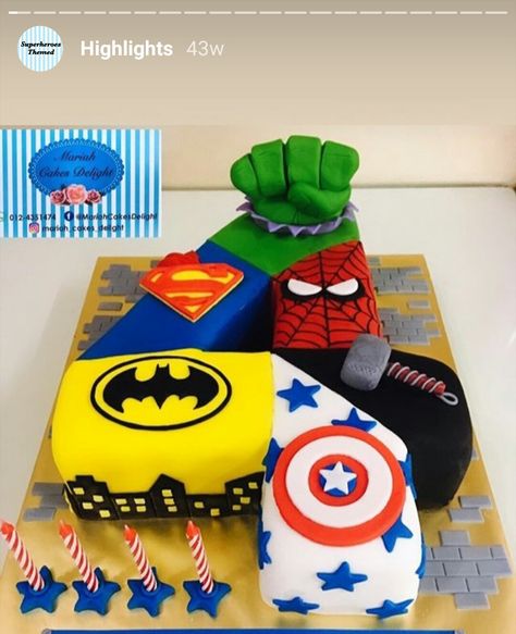 Superhero 4 Cake, Avenger Cakes For Boys, Avengers Cupcakes, Marvel Birthday Cake, Birthday Cake Kids Boys, Avengers Cake, 4de Verjaardag, Superhero Party Decorations, Hulk Birthday