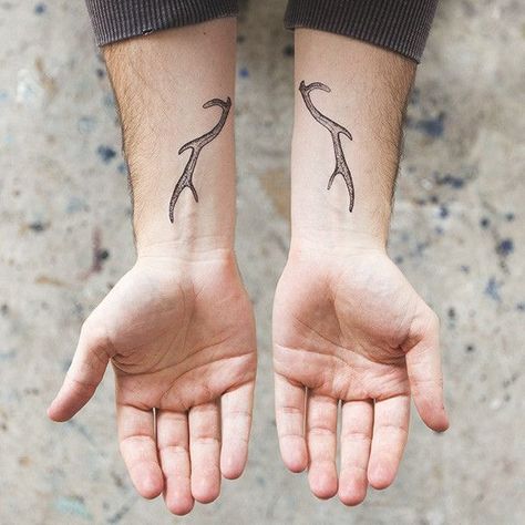 Antler Tattoos, Maching Tattoos, Country Tattoos, Deer Tattoo, Wrist Tattoos For Guys, Hand Tattoos For Women, Small Wrist Tattoos, Temp Tattoo, Friend Tattoos