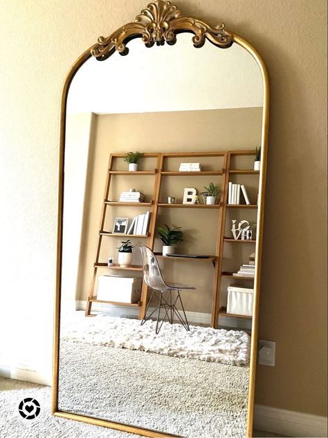 Azalea Park Gold Metal Filigree Leaner Framed Wall Mirror, Large Leaner Mirror, Arhaus Amelie Floor Mirror, Gold Standing Mirror In Bedroom, Anthropology Floor Mirror, Gold Floor Mirror Living Room, Sams Club Gold Mirror, Vintage Gold Full Length Mirror, Large Antique Mirror Living Room