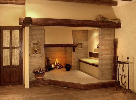 Design Camino, Fireplace Update, Kitchen Fireplace, Home Office Space, Fireplace Design, Rustic Interiors, Winter House, My Dream Home, Rustic House