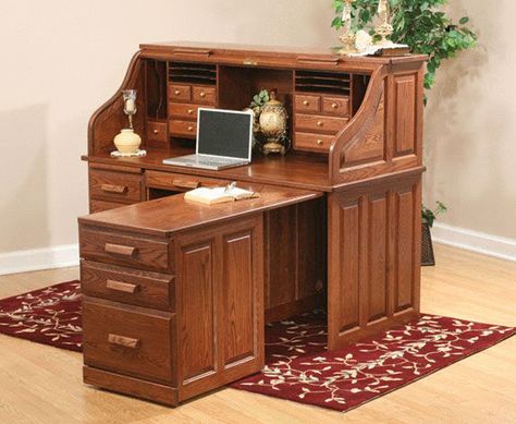 . Antique Oak Desk, Wood Office Furniture, Woodworking Desk Plans, Diy Desk Decor, Wood Computer Desk, Desk Plans, Roll Top Desk, Amish Furniture, Home Design Ideas