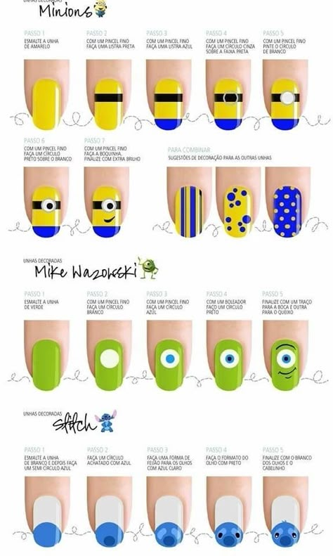 Easy Disney Nails For Beginners, Drawing On Nails Step By Step, Easy Nail Drawing, Nail Art Step By Step Easy, Step By Step Nail Art For Beginners, Step By Step Nail Designs, Easy Diy Nail Art For Beginners, Easy Nail Designs For Beginners, Beginner Nail Art