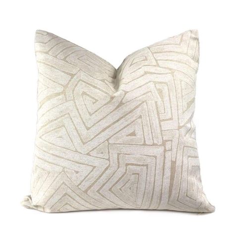 Sewn in a chic and modern abstract maze print in chalky white on a beige background, this is a statement pillow perfect for any modern interior. Lacefield designer fabric is used on both sides of the pillow cover. Photographed on 20x20 insert. This design mixes well with many other Lacefield Designs pillows -- check out our collection here! This pillow cover is hand-crafted from genuine Lacefield Designs fabric but it is not a licensed Lacefield Designs product. Aloriam is not affiliated with or