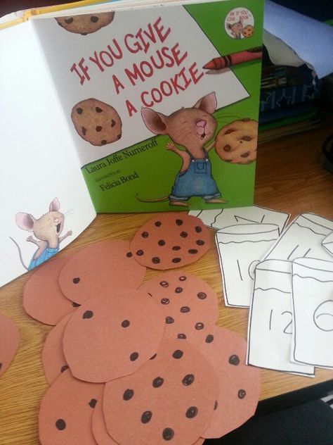 "If You Give A Mouse A Cookie" By Laura Numeroff. Moral reasoning in the story focuses on concern for relationships. The theme of the story is every action has a consequence. Mouse A Cookie Activities, Preschool Mouse, Cookie Activities, Literacy Bags, Laura Numeroff, Childrens Books Activities, Mouse A Cookie, Reading Month, Author Study