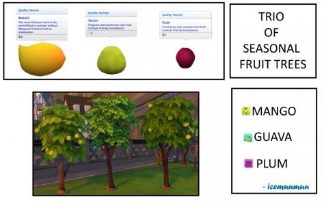 Mod The Sims: Harvestable Season fruit tress – Mango, Guava, Plum by icemunmun • Sims 4 Downloads 4 Witches, Guava Tree, Sims 4 Studio, Sims 4 Game Mods, Plum Tree, Mango Tree, Sims 4 Characters, Sims 4 Downloads, Plant Tags