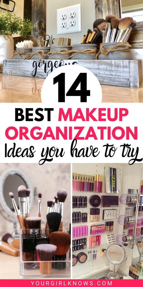 Diy Makeup Organization Ideas, Shelves For Makeup Vanity, Organize Make Up Ideas, Make Up Organization Ideas Diy, Storage Ideas For Makeup, Best Makeup Organization Ideas, Makeup Table Organization Small Spaces, Organizing Makeup Brushes, Organize Makeup Palettes