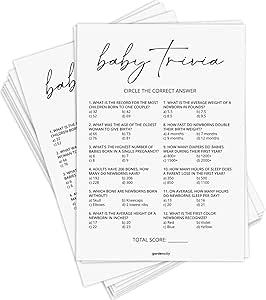 GardenCity Baby Trivia Baby Shower Game (50 Cards), Fun Baby Shower Trivia Game Activity for Baby Boy or Girl (Minimalist) Baby Shower Trivia Game, Activity For Baby, Baby Trivia Game, Baby Shower Trivia, Baby Trivia, Baby Facts, Trivia Game, Fun Baby