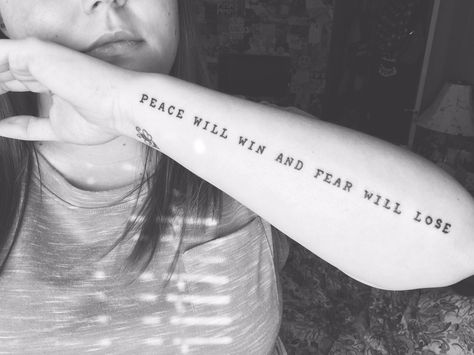 peace will win and fear will lose. // twenty one pilots tattoo. Sharpie Tattoo, Twenty One Pilots Tattoo, Pilot Tattoo, Sharpie Tattoos, Ta Ta, Warrior Tattoos, Arm Tattoos, One Pilots, Tattoo Inspo