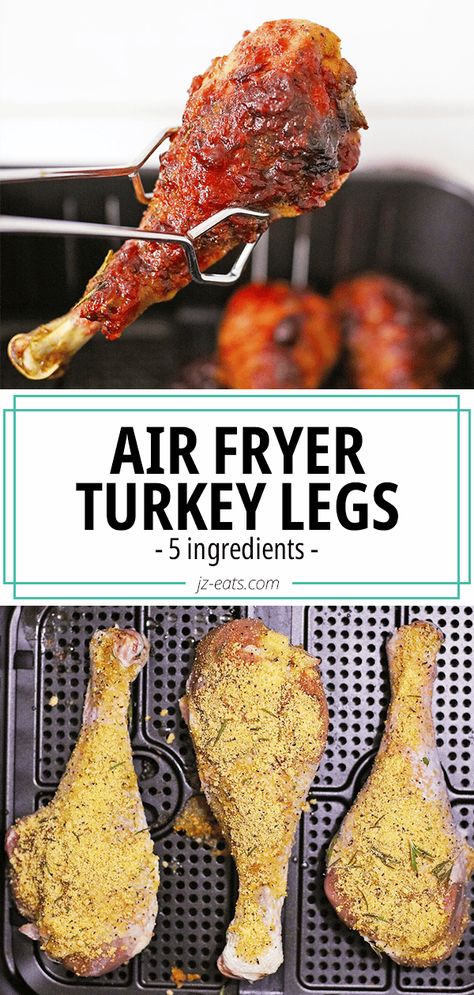 This Air Fryer Turkey Legs recipe is an easy weeknight dinner that will become a staple in your household. Seasoned with a garlic pepper Rosemary blend, these will be on the table in under an hour. Turkey Drumstick Recipe, Turkey Legs Recipe, Roasted Turkey Legs, Turkey Leg Recipes, Air Fryer Turkey, Turkey Drumsticks, Fried Turkey Recipes, Smoked Turkey Legs, Turkey Leg