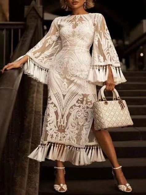 b29eed44276144e4e8103a661f9a78b7desc49477382ri Ramadan Style, Sundress Party, White Embroidered Dress, Tassel Dress, White Dress Party, Beauty Dress, Split Dress, Vestidos Vintage, Fringe Dress