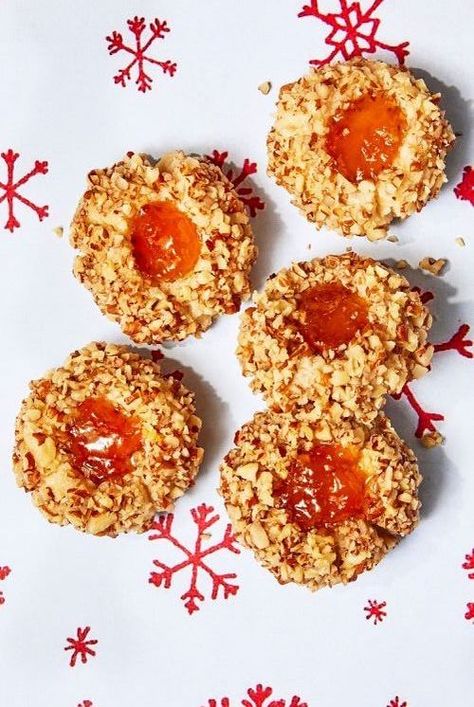 Apricot Thumbprint Cookies Recipe, Peanut Butter Kiss, Peanut Butter Kiss Cookies, Thumbprint Cookies Recipe, Holiday Cookie Exchange, Snowball Cookies, Cookie Swap, Cookie Tins, Chocolate Pecan