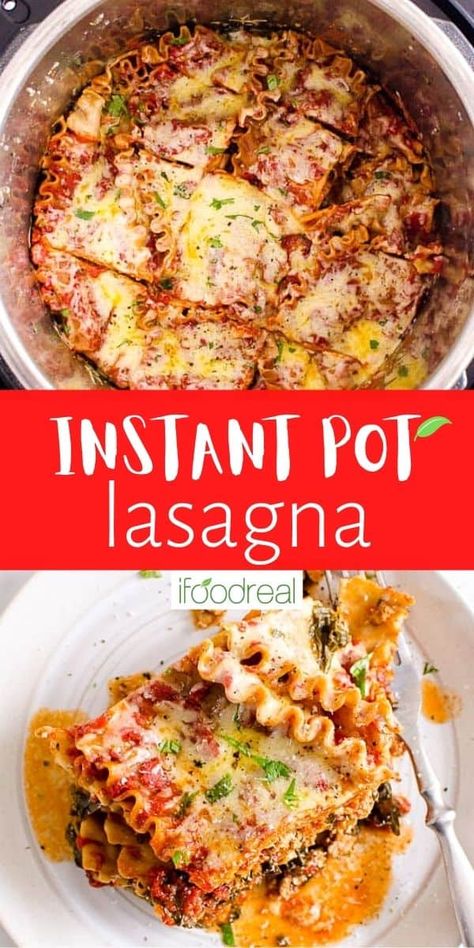 This lazy Instant Pot Lasagna recipe is made without a springform pan. In 30 minutes! Yes, it's possible to add uncooked pasta, meat, and sauce to cook in a pressure cooker, and enjoy the best, easy, and healthy lasagna you've ever had! It rivals any traditionally made lasagna in all its saucy, cheesy comfort food goodness! A flavourful, one-pot meal that is ready in no time and makes for a family meal that everyone can agree on! Pot Lasagna Recipe, Recipe For Lasagna, Instant Pot Lasagna Recipe, Instant Pot Lasagna, Instapot Meals, Healthy Lasagna, Lasagna Recipes, Instant Pot Pasta Recipe, Meat Lasagna