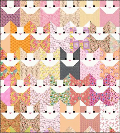 Cats Quilt, Cat Quilt Patterns, Animal Quilts, Cat Quilt, Pdf Quilt Pattern, Nine Patch, Quilt Block Patterns, Quilting Crafts, Quilt Ideas