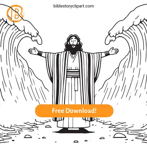 Parting of the Red Sea Coloring Page Red Sea Coloring Page, Sea Coloring Pages, Parting Of The Red Sea, Bible Clipart, Parting The Red Sea, The Red Sea, Bible Story, Free Bible, Red Sea