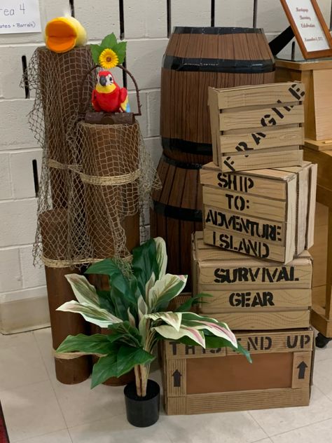 Island Party Decorations, Pirate Box, Jungle Theme Decorations, Vacation Bible School Themes, Jungle Decorations, Pirate Island, Island Party, Vbs Themes, Underwater Theme