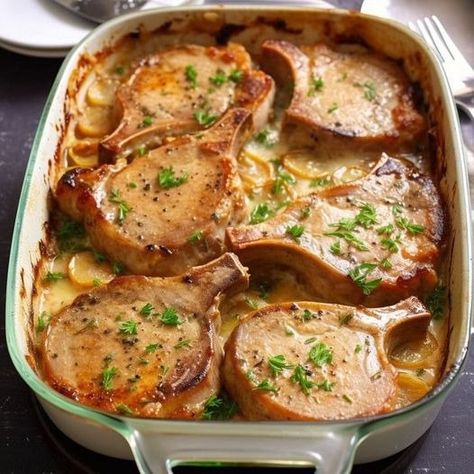 Pork Chops With Scalloped Potatoes, Tender Baked Pork Chops, Pork Chop Casserole Recipes, Pork Chop Casserole, Pan Pork Chops, Pork Crockpot Recipes, Tender Pork Chops, Pork Chops And Potatoes, Ground Beef Pasta