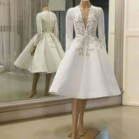 Dresses With Full Sleeves, Comfortable Wedding Dress, Knee Length Wedding Dress, Formal Party Dresses, Wedding Dresses High Low, Civil Wedding Dresses, Wedding After Party, Court Wedding, Short Wedding Dresses