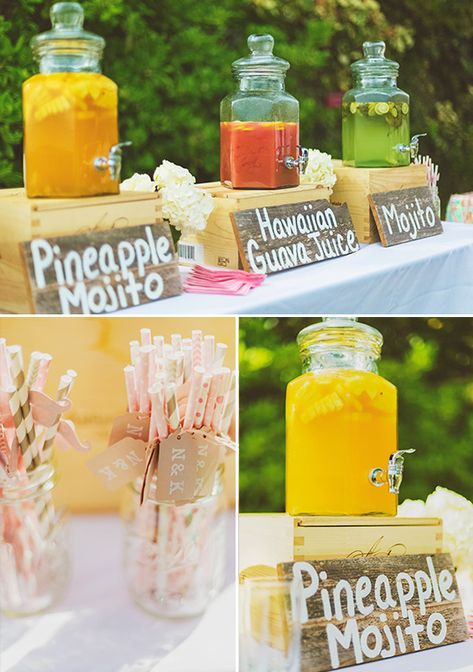 Classy Tiki Party, Classy Summer Party, Pink Glam Wedding, Tropisk Fest, Beverage Table, Luau Bridal Shower, Wedding Drink Bar, Luau Wedding, Tropical Bridal