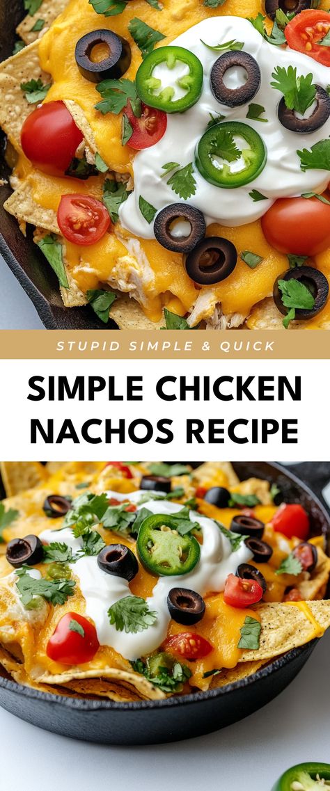 Image for Simple Chicken Nachos Recipe Grilled Chicken Nachos Recipe, Nachos Recipe Chicken, Loaded Chicken Nachos, Nachos Chicken, Chicken Nachos Recipe, Nachos Recipe Easy, Cheese Alternative, Loaded Nachos, Yummy Chicken