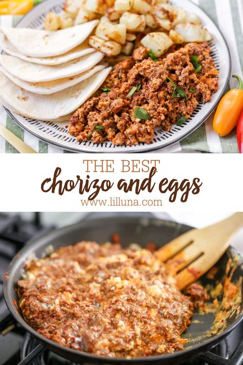 Spicy and rich chorizo and eggs make the yummiest way to start your day! Serve them with tortillas for a classic Mexican breakfast. #chorizoandeggs #chorizo #spicychorizoandeggs #breakfast #spicychorizo Breakfast Chorizo, Chorizo Breakfast, Chorizo And Eggs, How To Cook Chorizo, Chorizo Recipes, Food Type, Mexican Breakfast Recipes, Mexican Breakfast, Tacos And Burritos