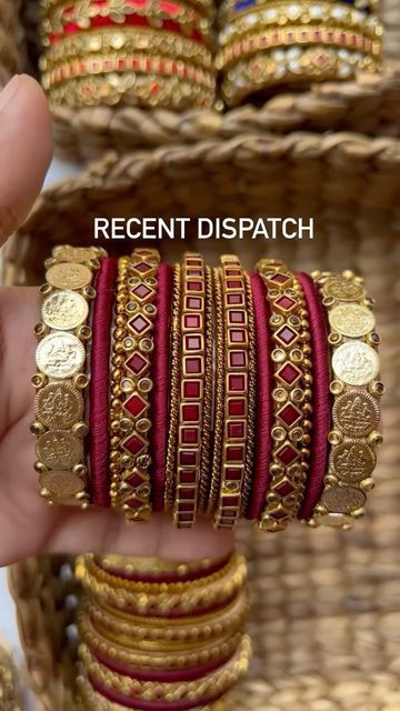 Thread Bangle Designs Bridal, Bangles Making Ideas, Bridal Thread Bangles, Thread Bangles Design Bridal, Silk Thread Bangles Design Latest Bridal, Bangles For Saree, Elegant Kundan Bangle For Marriage, Aari Work Bangles, Thread Bangles Designs