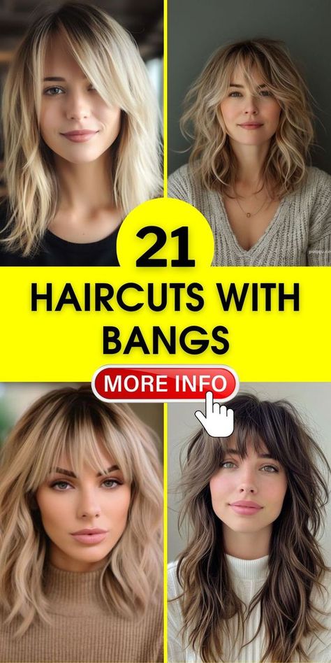 For those who love a timeless look, long haircuts with bangs offer elegance and femininity. Incorporate curly textures or go for a sleek, straight finish to personalize your style further. Layered Lob Haircut With Bangs, Long Layered Bob With Bangs, Lob Haircut With Bangs, Lob Haircut Layered, Medium Haircuts With Bangs, Curly Bobs, Long Haircuts With Bangs, Long Bob With Bangs, Straight Across Bangs