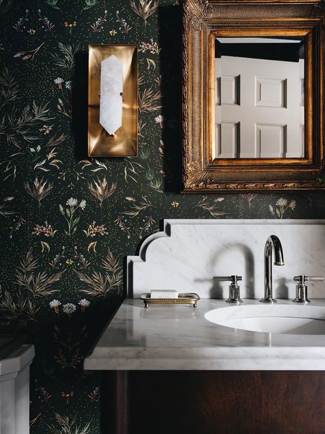 Moody Powder Room, Jean Stoffer Design, Ann Sacks, Powder Room Design, Kitchen Fireplace, Inside Design, Powder Bath, Beautiful Living Rooms, Shower Floor