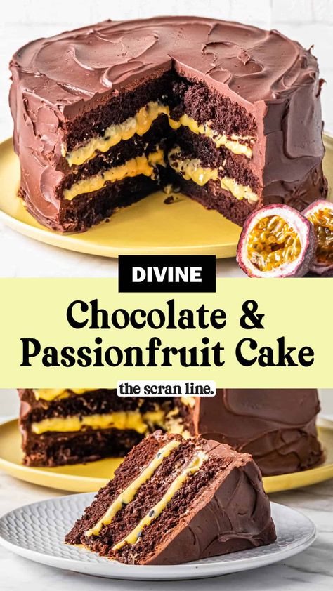 Passionfruit Cake Filling, Passionfruit Chocolate Cake, Chocolate Passion Fruit Cake, Passion Fruit Chocolate Cake, Passionfruit Cake Recipe, Chocolate Passionfruit Cake, Passionfruit Cake Decoration, Passionfruit Dessert, Passionfruit Cake