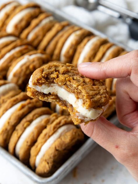 Cream Cheese Delight, Oatmeal Sandwich Cookies, Brown Butter Cream Cheese Frosting, Oatmeal Lace Cookies, Brown Butter Cream Cheese, Butter Cream Cheese Frosting, Cookie Sandwiches, Oatmeal Cookie Recipes, Best Oatmeal