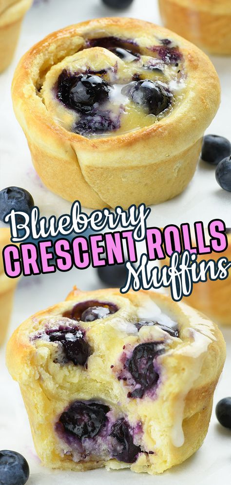 Blueberry Crescent Roll Muffins Breakfast Blueberry Recipes, Blueberry Crescent Roll Muffins, Blueberry Crescent Roll Dessert, Crescent Roll Breakfast Recipes Blueberries, Easy Get Together Food, Crescent Roll Breakfast Recipes Sweet, Blueberry Crescent Roll Recipes, Desserts Using Cream Cheese, Fresh Blueberry Recipes Easy