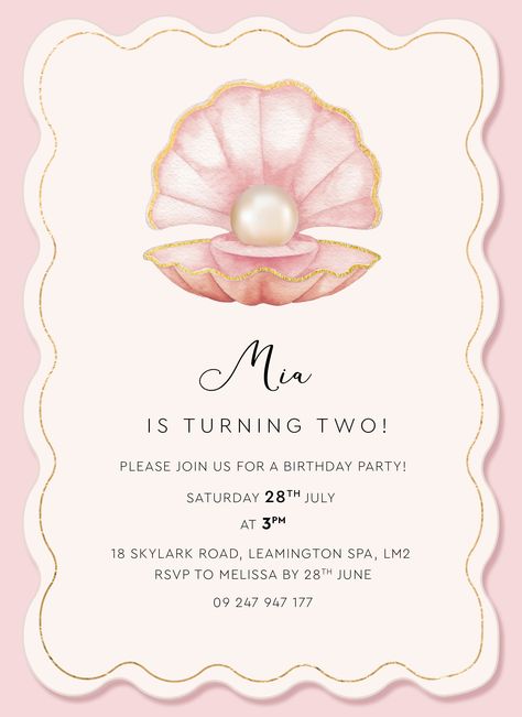 Shell Themed Party, Shell Birthday Party, Pink Invitation Card, Invitation Card Design Birthday, Shell Party, Baby Birthday Invitation Card, Perfume Bar, Napkin Cards, Beach Party Invitations