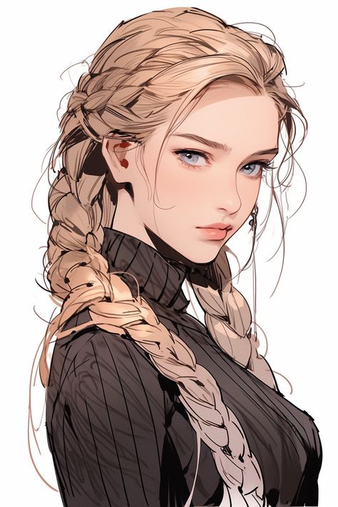 Anime Braids, Drawing Of A Woman, 얼굴 드로잉, Digital Portrait Art, Braid Hair, Dessin Adorable, Digital Art Anime, Digital Art Girl, Character Portraits