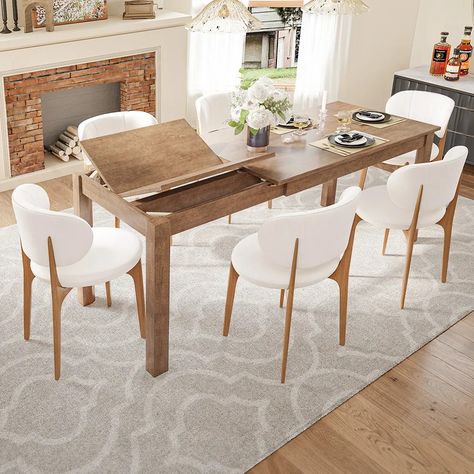 Hernest | Mid-Century Solid Wood Extendable Dining Table, 47.2" For 4-8 Person Wood Extendable Dining Table, Expandable Dining Table, Dining Table Design, Wooden Dining Tables, Family Dinners, Kitchen Remodel Idea, Corner Designs, Extendable Dining Table, Remodel Ideas