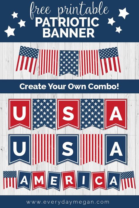 Free printable patriotic banner! Perfect for any patriotic holiday, event or occasion! Or use to decorate your home and show your American pride! Yellow Paper Flowers, Flower Making With Paper, Patriotic Classroom, Patriotic Display, American Flag Banner, Patriotic Banner, Ribbon Flag, Free Printable Banner, Diy Graduation Cap