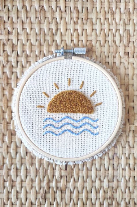 Unleash Your Creative Potential: Explore a World of Exquisite Crochet Patterns! Click Now to Discover Latest Designs 🧵🌈 🦓 Beachy Embroidery Patterns, Beach Embroidery Ideas, Sunset Embroidery Pattern, Embroidery Inspiration Easy, Sun Punch Needle, Wave Embroidery Pattern, Surfer Embroidery, Aesthetic Embroidery Ideas, Surfboard Embroidery